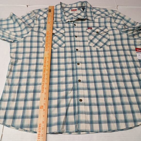 Wrangler Cowboy Wash Twill Shirt Men's 3XL Nile Blue Checker - Picture 6 of 8